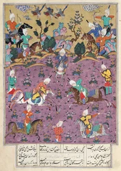 Ms D-184 fol.140a Siavosh speelt polo met Afrasiab, uit 